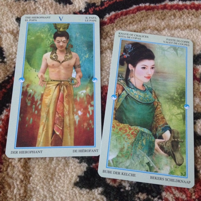 China Tarot - Card Samples Hierophant and Page of Cups